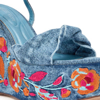 AZALEA WANG TIALA DENIM FLORAL EMBROIDERED STRAP WEDGE SANDAL