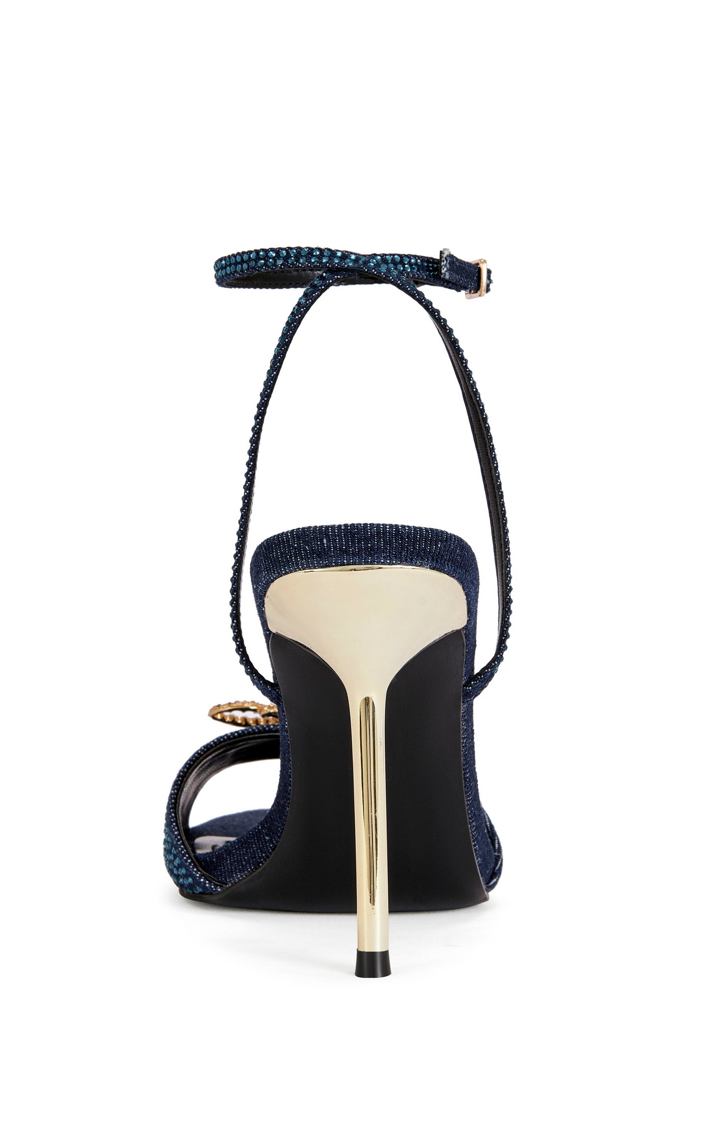 « Scarabée » — Sandales Stiletto Bijoutées, Bleu Marine et Or