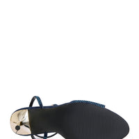 « Scarabée » — Sandales Stiletto Bijoutées, Bleu Marine et Or