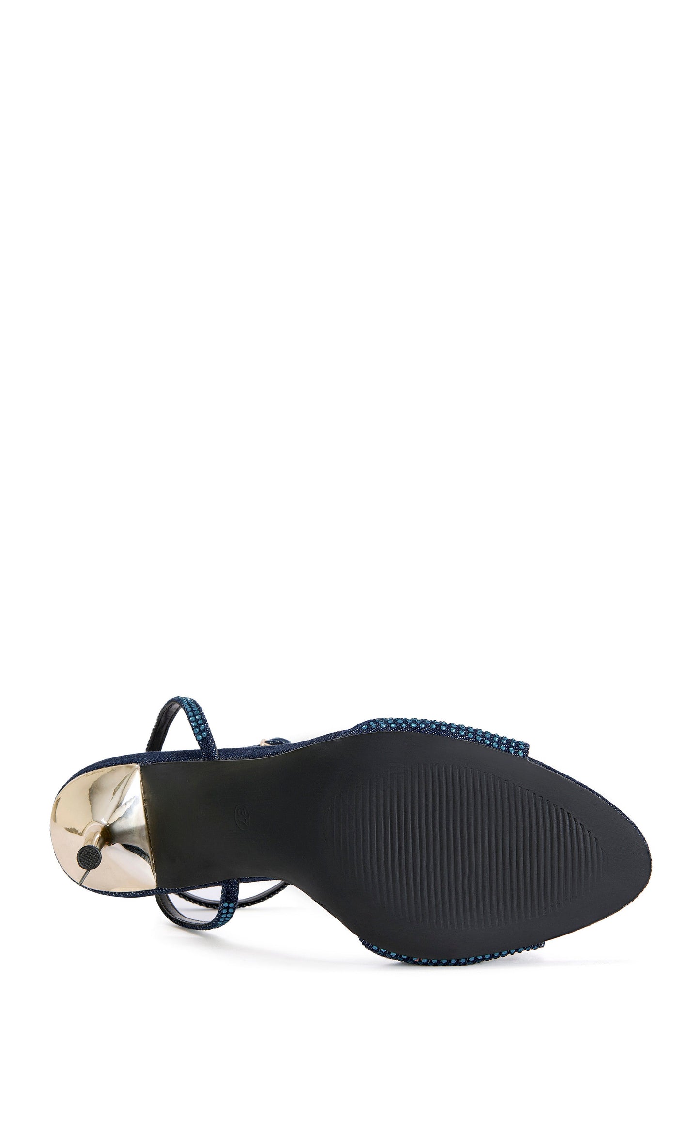 « Scarabée » — Sandales Stiletto Bijoutées, Bleu Marine et Or