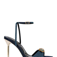 « Scarabée » — Sandales Stiletto Bijoutées, Bleu Marine et Or