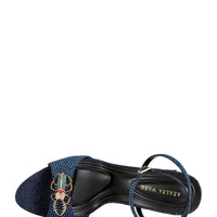 « Scarabée » — Sandales Stiletto Bijoutées, Bleu Marine et Or