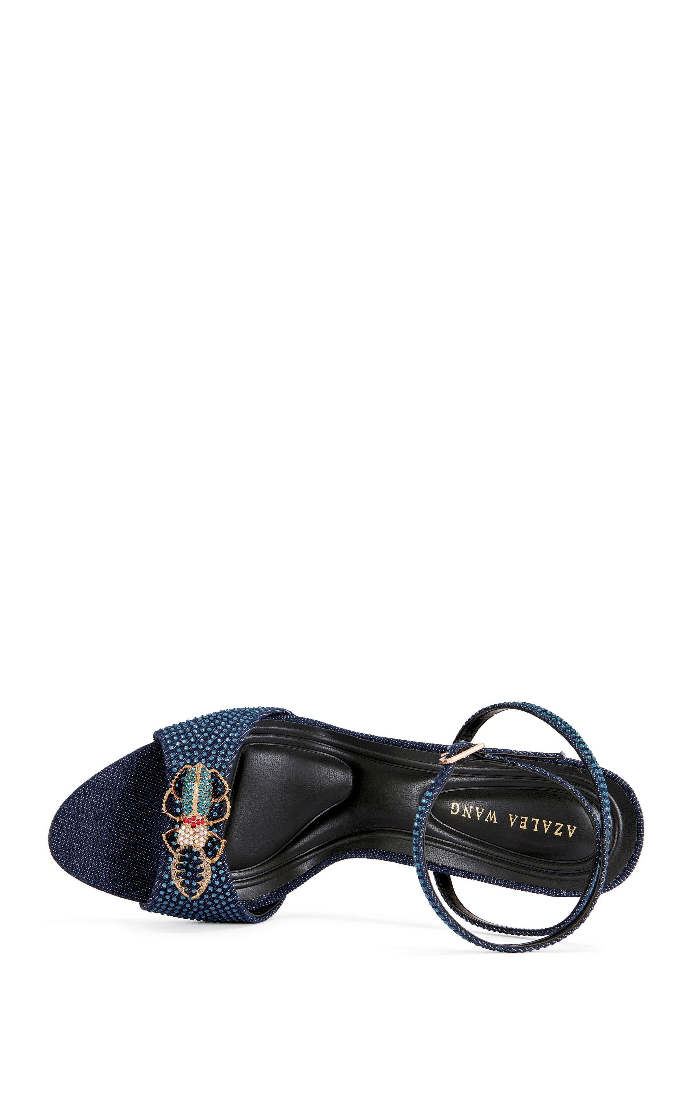 « Scarabée » — Sandales Stiletto Bijoutées, Bleu Marine et Or