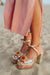 « Jardin » — Sandales Plateforme en Brocart, Rose Multicolore