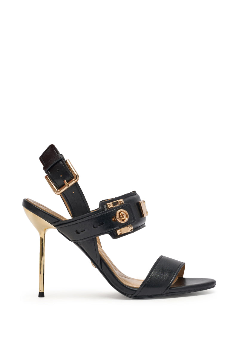 « Minuit » — Sandales Stiletto à Ornements Métalliques, Noir