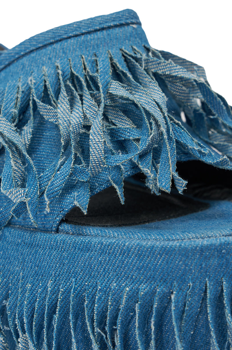 « Rivage » — Sandales Plateforme Frangées en Denim, Bleu Indigo