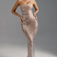 « Amaya » — Robe Longue Bandeau Ornée, Amande
