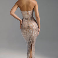 « Amaya » — Robe Longue Bandeau Ornée, Amande