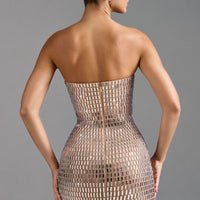 « Aurora » — Robe Mini Bandeau Scintillante, Amande