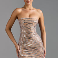 « Aurora » — Robe Mini Bandeau Scintillante, Amande
