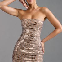 « Aurora » — Robe Mini Bandeau Scintillante, Amande