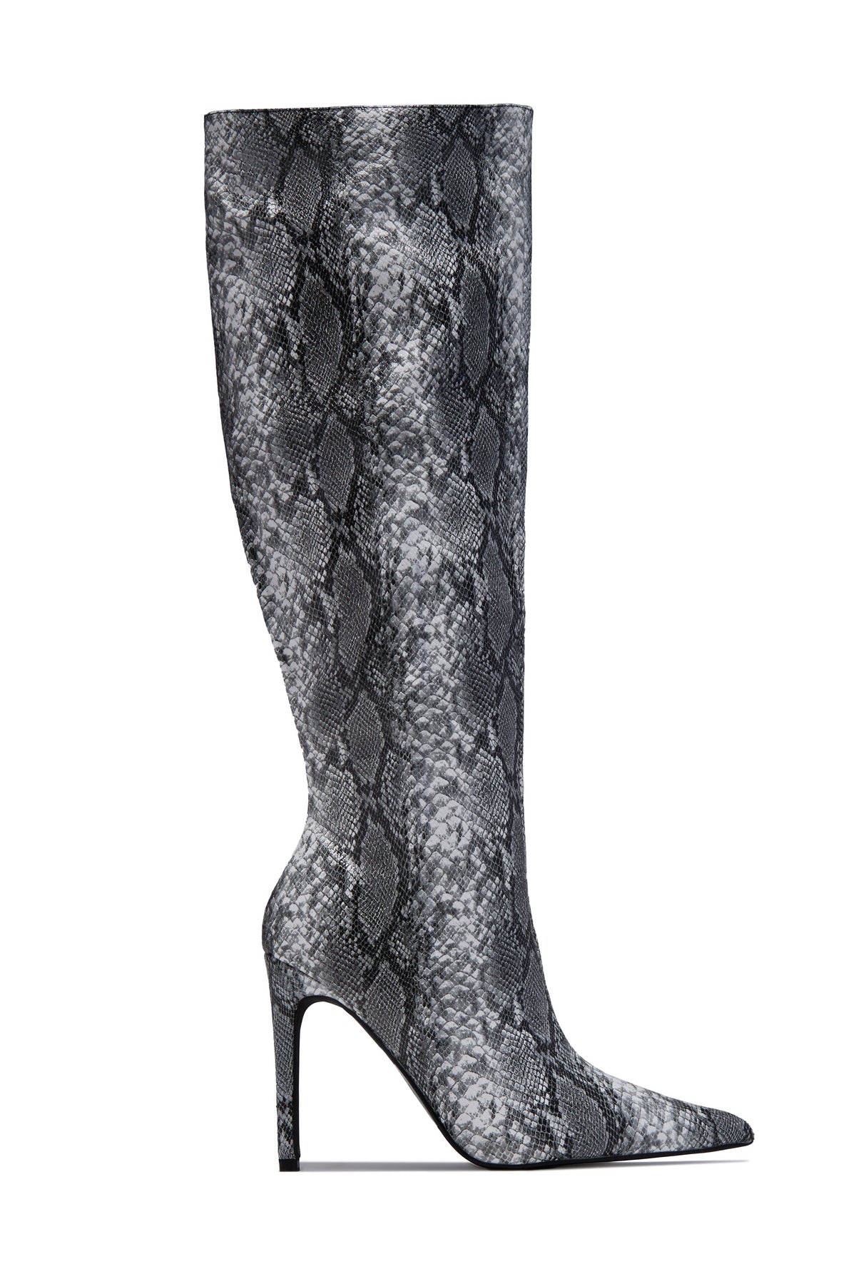 « Serpent Graphique » — Bottes Hautes à Talon Aiguille, Serpent Noir et Blanc
