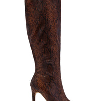 « Serpent Ambre » — Bottes Hautes à Talon Aiguille, Serpent Marron