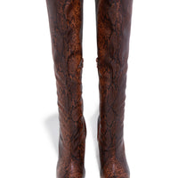« Serpent Ambre » — Bottes Hautes à Talon Aiguille, Serpent Marron