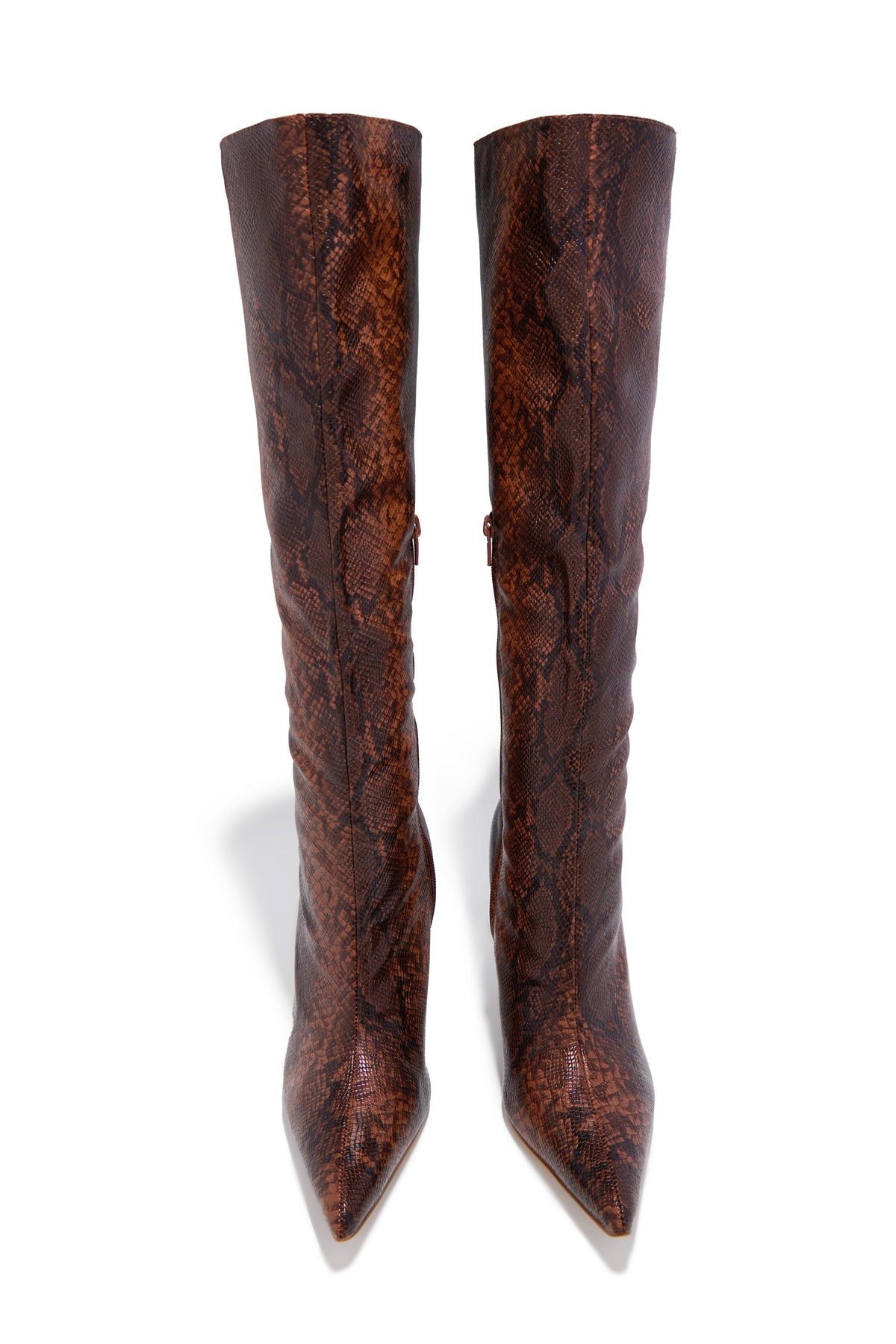 « Serpent Ambre » — Bottes Hautes à Talon Aiguille, Serpent Marron