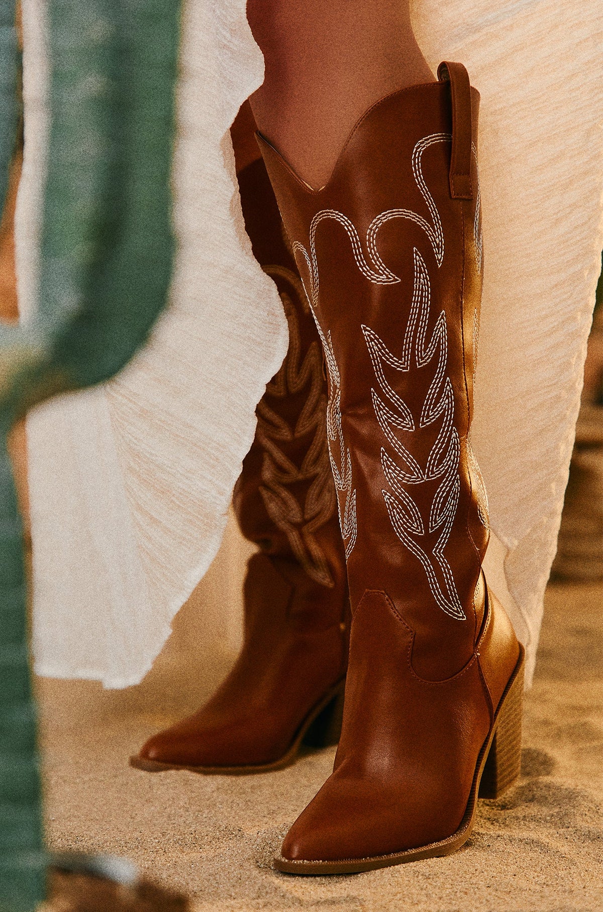 « Western Solaire » — Bottes Cow-boy, Beige Foncé
