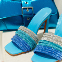 « Saphir » — Mules Ornées à Talon Haut, Bleu