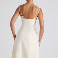 « Candeur » — Robe Midi Bardot Nœud Plissée, Ivoire