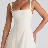 « Candeur » — Robe Midi Bardot Nœud Plissée, Ivoire