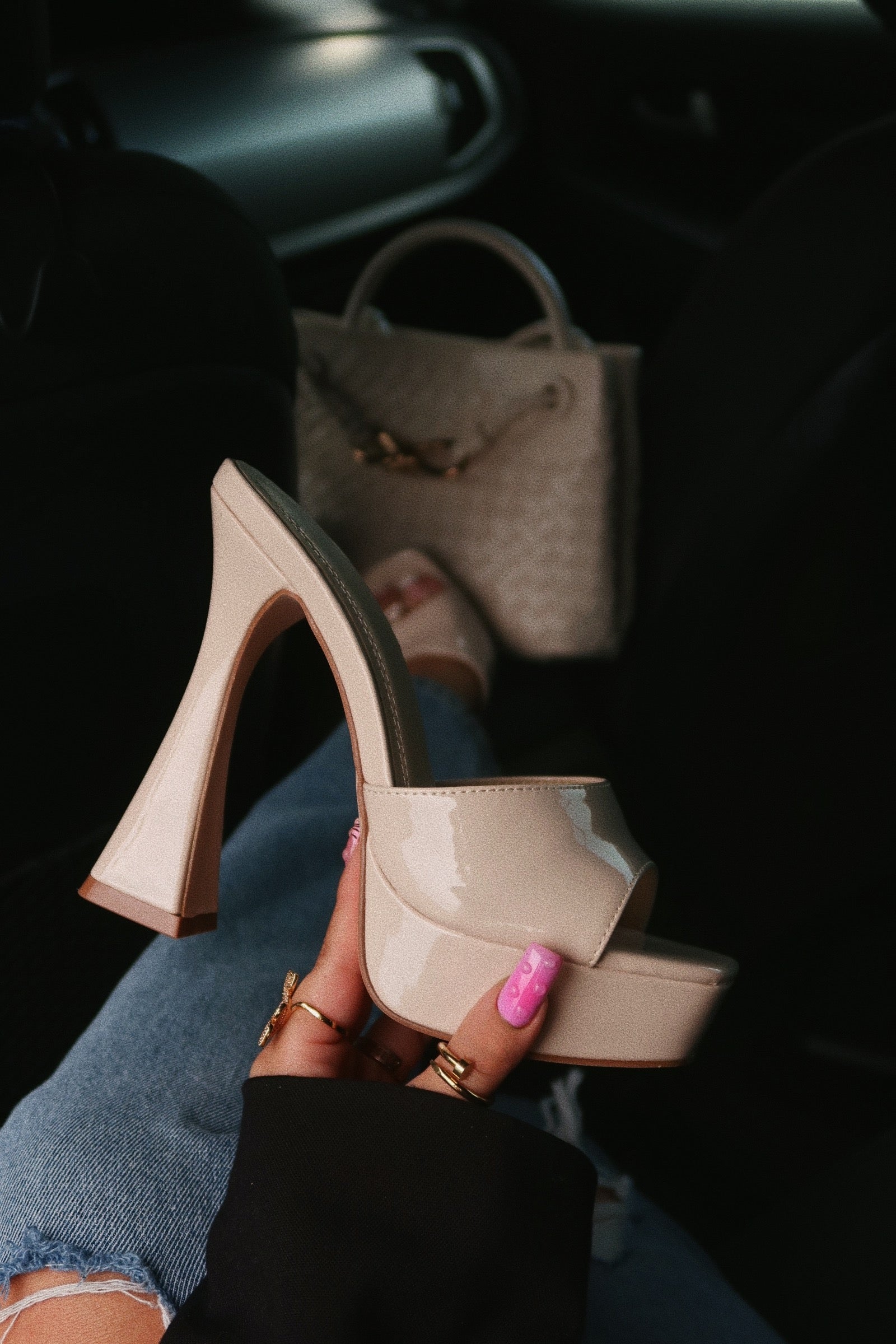 « Audace » — Mules Peep-Toe à Plateforme Chunky, Nude