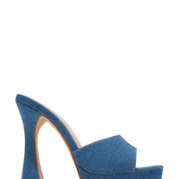 « Audace » — Mules Peep-Toe à Plateforme Chunky, Bleu Denim