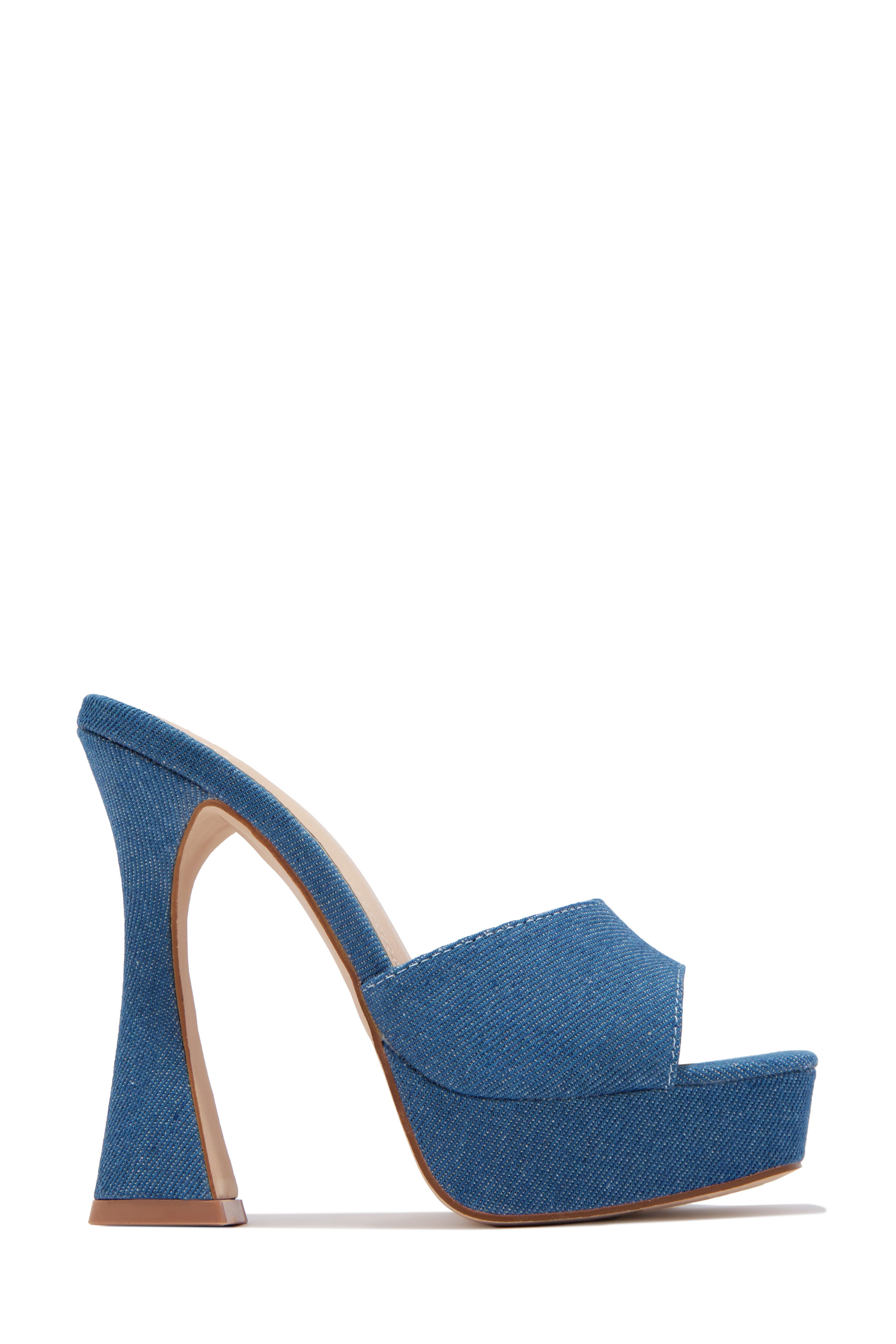 « Audace » — Mules Peep-Toe à Plateforme Chunky, Bleu Denim