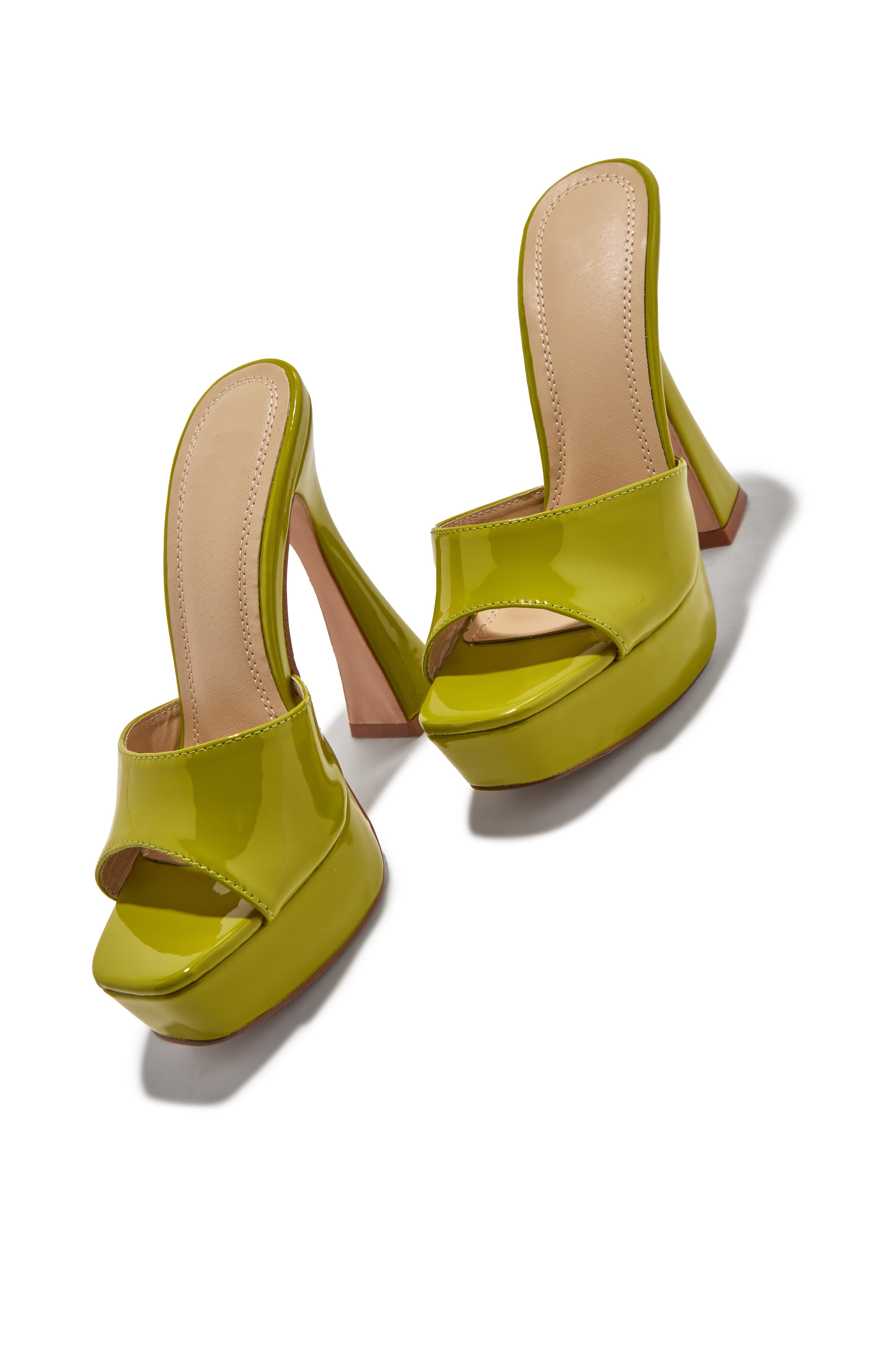 « Audace » — Mules Peep-Toe à Plateforme Chunky, Vert Citron