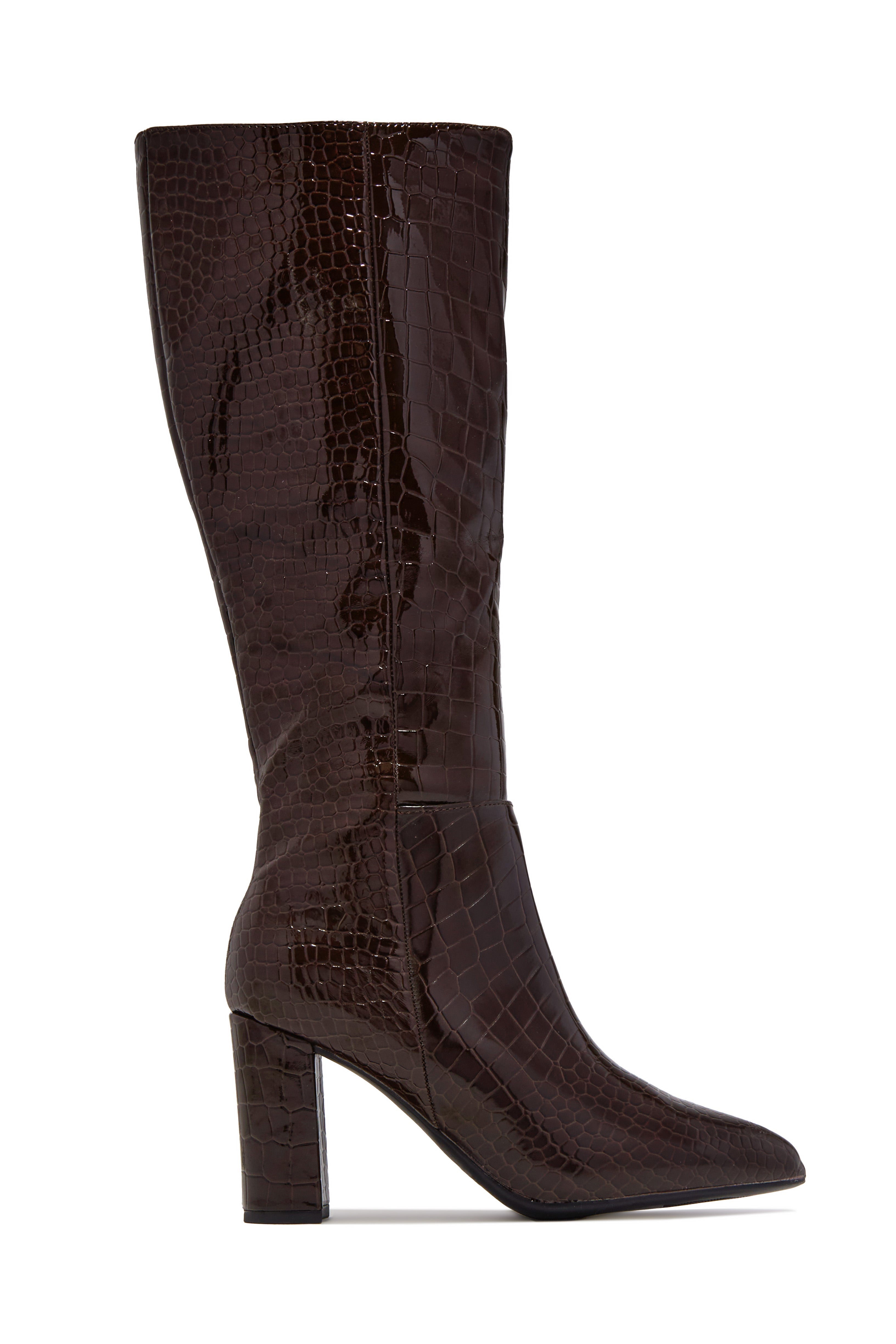 « Croco Fauve » — Bottes Montantes à Talon Bloc, Marron Croco