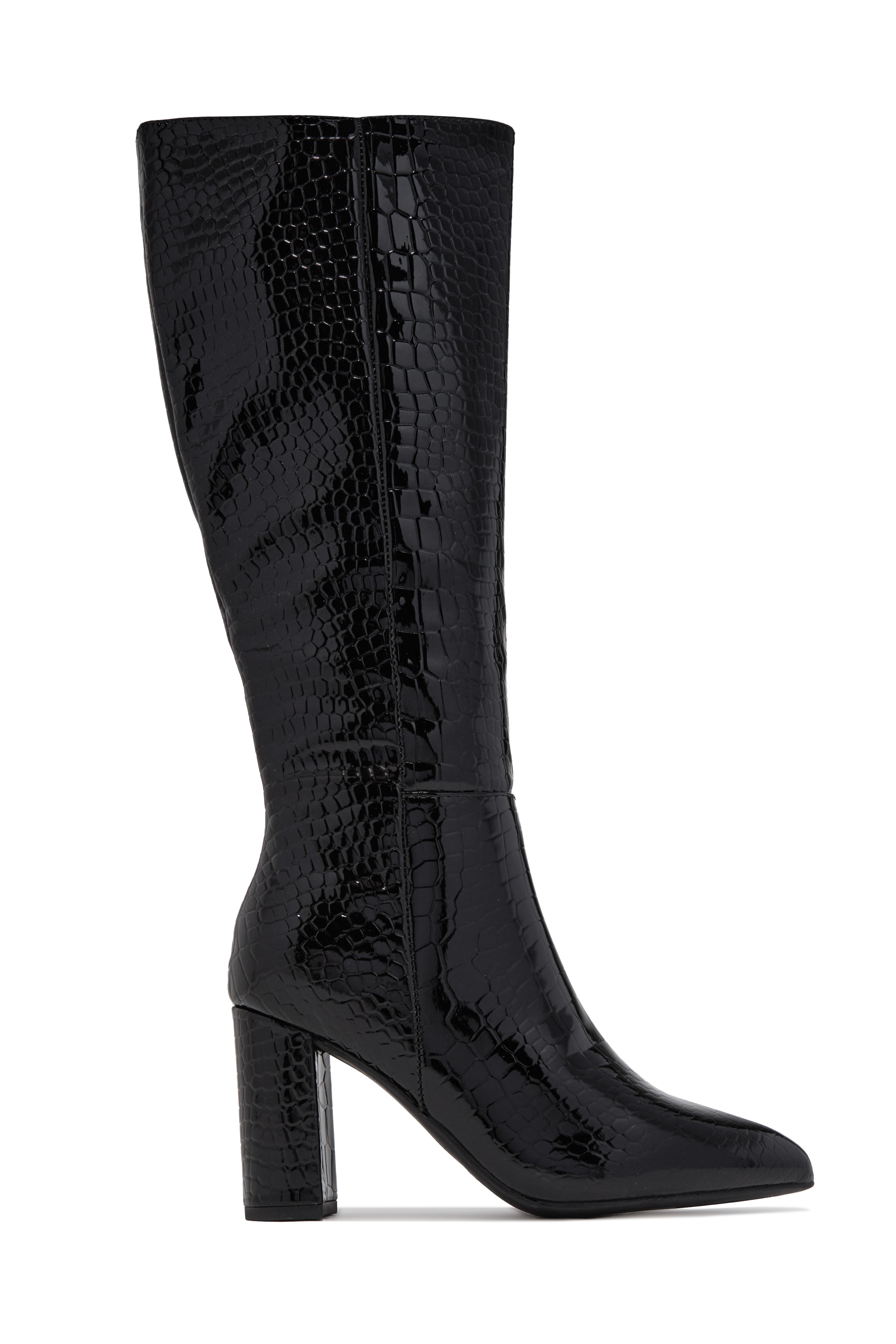 « Croco Fauve » — Bottes Montantes à Talon Bloc, Noir Croco