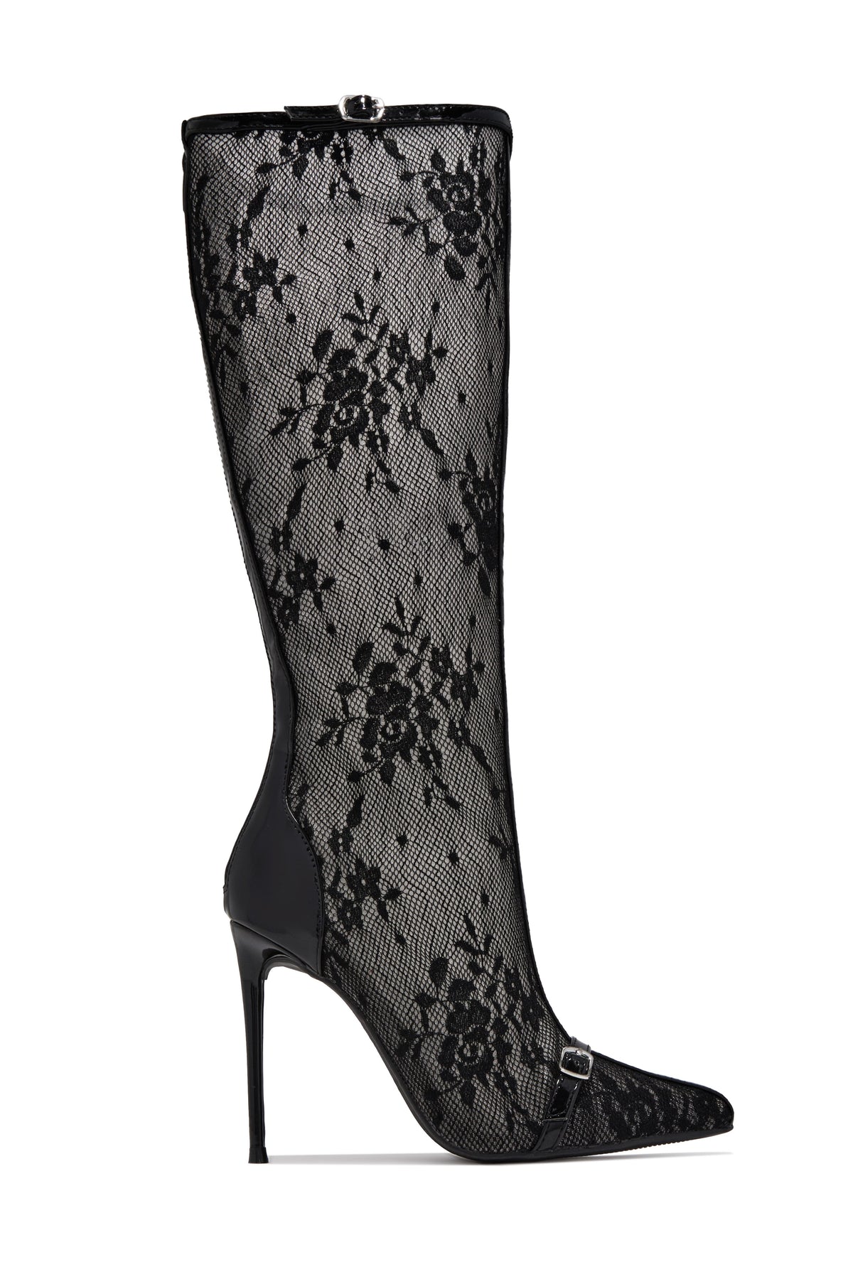 «Lacis d'ombre» — bottes montantes à lacets et talon aiguille, noires