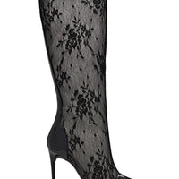 «Lacis d'ombre» — bottes montantes à lacets et talon aiguille, noires
