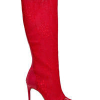 «Lacis d'ombre» — bottes montantes à talon aiguille, rouges