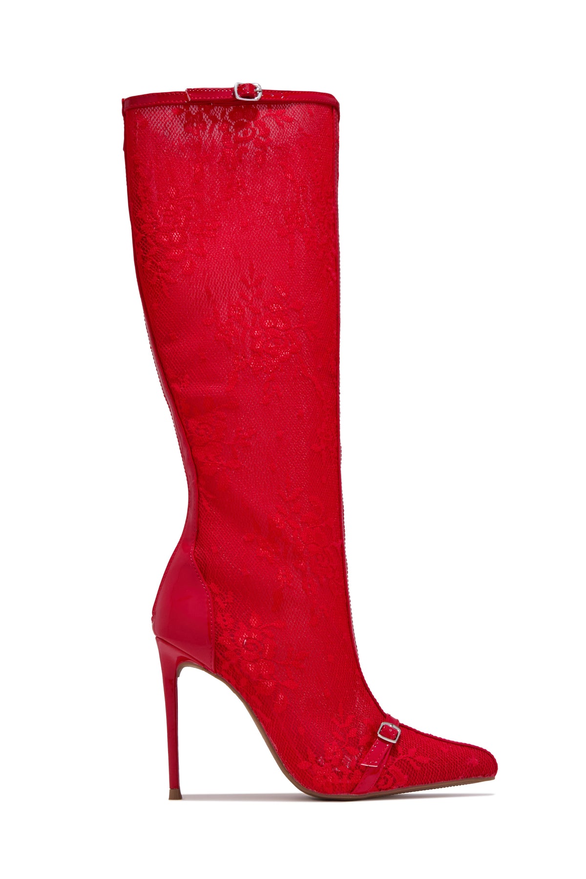 «Lacis d'ombre» — bottes montantes à talon aiguille, rouges