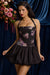 « Fleurette » — Robe Mini Corset Lacée Bullée Fleurie (+ short assorti), Noir Fleuri