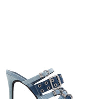 « Boucle Chic » — Mules Stiletto Bouclées, Denim