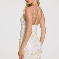 « Nacre » — Robe Mini Pailletée Col Rond, Nacré