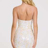« Nacre » — Robe Mini Pailletée Col Rond, Nacré