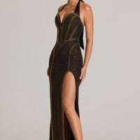 « Aurore Bronzée » — Robe Longue Dos-Nu Ornée, Bronze