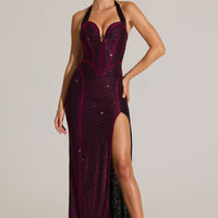 « Aurore Bronzée » — Robe Longue Dos-Nu Ornée, Rose Fuchsia