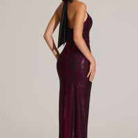 « Aurore Bronzée » — Robe Longue Dos-Nu Ornée, Rose Fuchsia