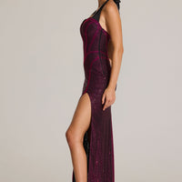 « Aurore Bronzée » — Robe Longue Dos-Nu Ornée, Rose Fuchsia
