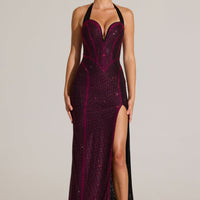 « Aurore Bronzée » — Robe Longue Dos-Nu Ornée, Rose Fuchsia