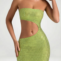 « Jade » — Robe Longue Bandeau Échancrée Ornée, Vert Poire