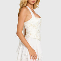 « Aurore » — Robe Mini Corset Brodée, Nacré