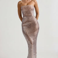 « Amaya » — Robe Longue Bandeau Ornée, Amande