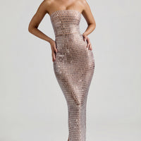 « Amaya » — Robe Longue Bandeau Ornée, Amande