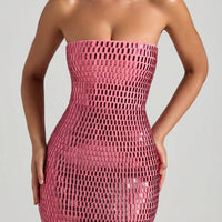« Amaya » — Robe Longue Bandeau Ornée, Rose Pastèque