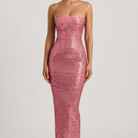 « Amaya » — Robe Longue Bandeau Ornée, Rose Pastèque