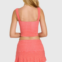 « Tendresse » — Haut Bustier Ruché, Rouge Vichy — jiblia.store