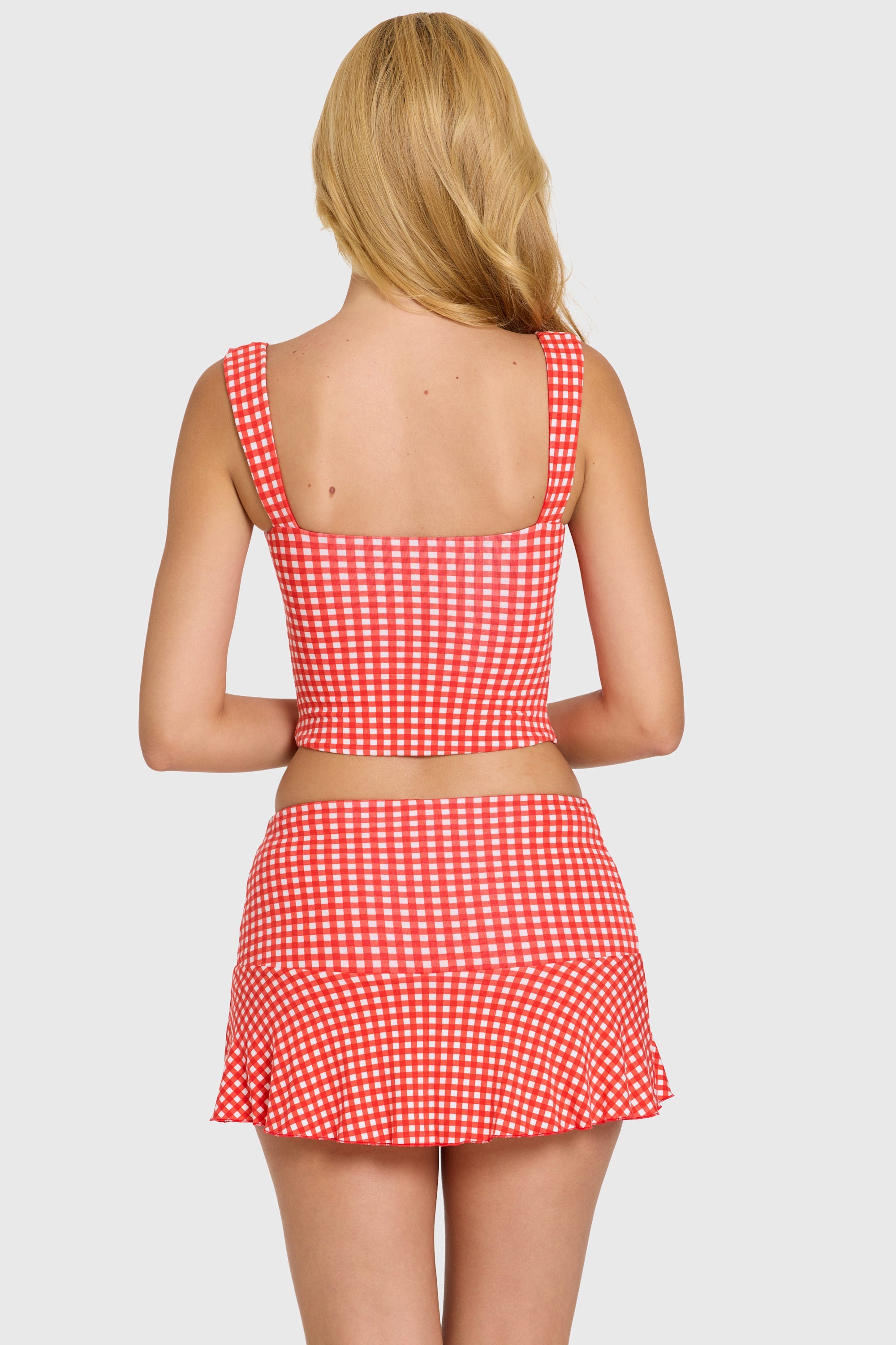 « Tendresse » — Haut Bustier Ruché, Rouge Vichy — jiblia.store